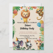 niedliche Wilddschungelsafari-Tiere Kindergeburtst Einladung (Vorderseite)