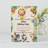 niedliche Wilddschungelsafari-Tiere Kindergeburtst Einladung (Stehend Vorderseite)