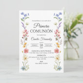 Niedliche wilde Blume Primera Comunion Erste Kommu Einladung (Stehend Vorderseite)