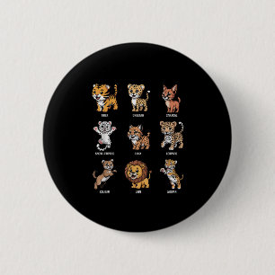 Niedliche Wildkatzen Cartoon Tiere Big Cat Species Button