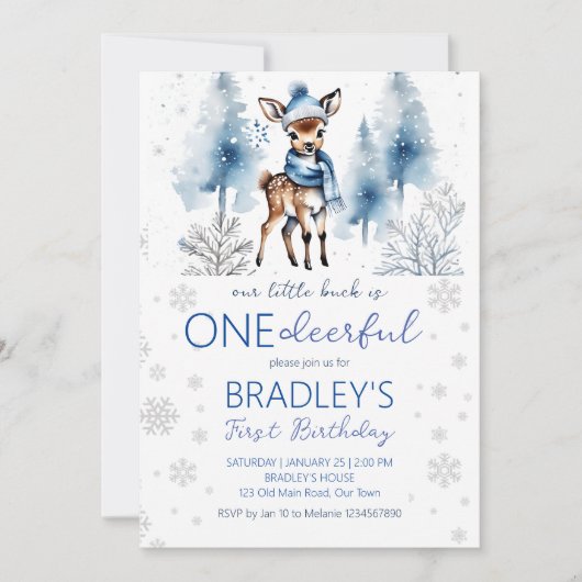 Niedliche Wildtier Winter Freundliche Jungen Gebur Einladung (Vorderseite)