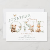 Niedliche Wildtiere 1 Waldtiere 1. Geburtstag Jung Einladung (Vorderseite)