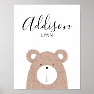 Niedliche Wildtiere Bear Baby Name Kinderzimmer Pr Poster
