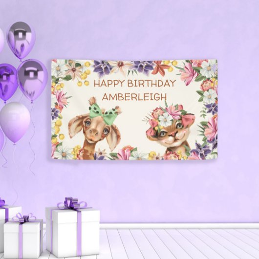 Niedliche Wildtiere Giraffe Blume zum Geburtstag Banner