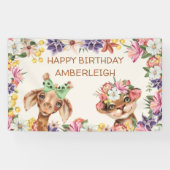 Niedliche Wildtiere Giraffe Blume zum Geburtstag Banner (Horizontal)