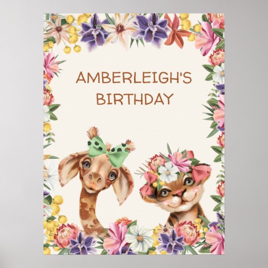 Niedliche Wildtiere Giraffe Tiger Girl's Birthday Poster (Vorne)