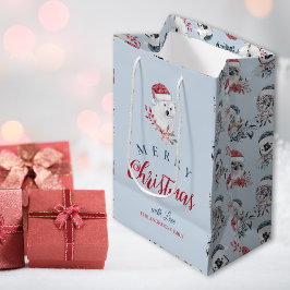 Niedliche Wildtiere in der Weihnachtsmannmütze Wei Mittlere Geschenktüte