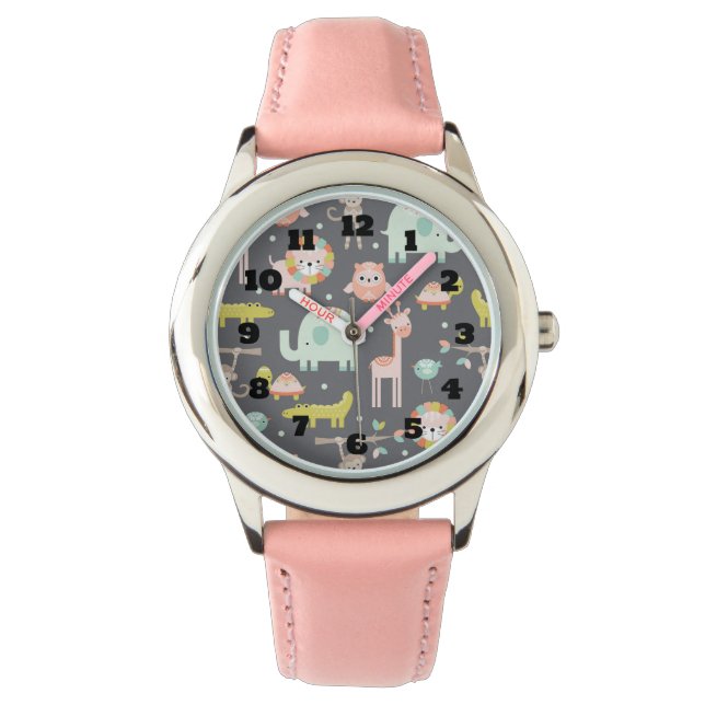 Niedliche Wildtiere Kinderzimmer Art Armbanduhr (Vorderseite)