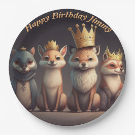 Niedliche Wildtiere mit Kronen Pappteller