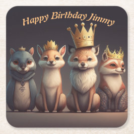 Niedliche Wildtiere mit Kronen Rechteckiger Pappuntersetzer