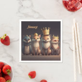 Niedliche Wildtiere mit Kronen Serviette (Beispiel)