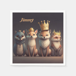Niedliche Wildtiere mit Kronen Serviette