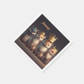 Niedliche Wildtiere mit Kronen Serviette (Ecke)