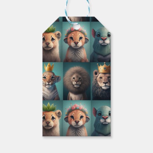 Niedliche Wildtiere mit Kronenblau Geschenkanhänger (Vorderseite)