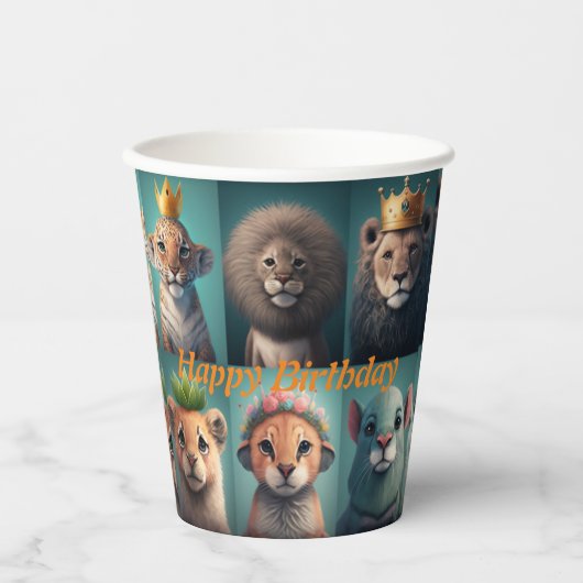 Niedliche Wildtiere mit Kronenblau Pappbecher (Vorderseite)