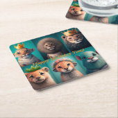 Niedliche Wildtiere mit Kronenblau Rechteckiger Pappuntersetzer (angewinkelt)