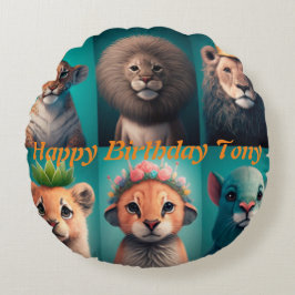 Niedliche Wildtiere mit Kronenblau Rundes Kissen