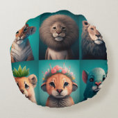 Niedliche Wildtiere mit Kronenblau Rundes Kissen (Rückseite)