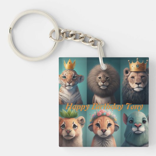 Niedliche Wildtiere mit Kronenblau Schlüsselanhänger (Vorderseite)