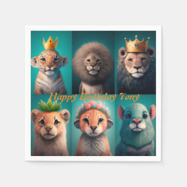 Niedliche Wildtiere mit Kronenblau Serviette