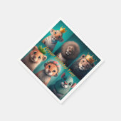 Niedliche Wildtiere mit Kronenblau Serviette (Ecke)