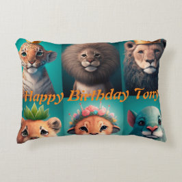 Niedliche Wildtiere mit kronenblauem runden Säulen Dekokissen