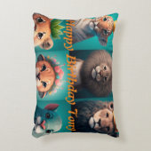 Niedliche Wildtiere mit kronenblauem runden Säulen Dekokissen (Vorderseite(Vertikal))