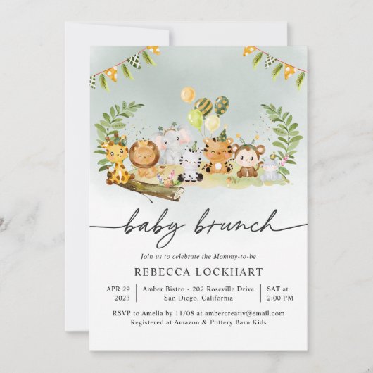 Niedliche Wildtiere Party Boy Baby Brunch Einladun Einladung (Vorderseite)