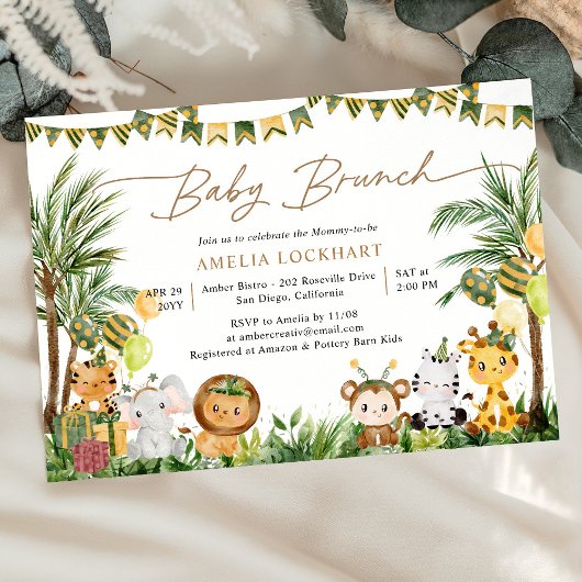 Niedliche Wildtiere Safari Baby Brunch Einladung
