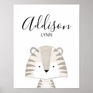 Niedliche Wildtiere Tiger Baby Name Kinderzimmer d Poster
