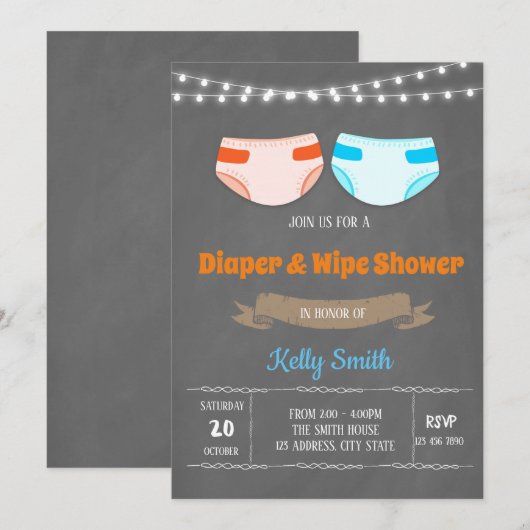 Niedliche Windelduschen-Party Einladung (Vorne/Hinten)