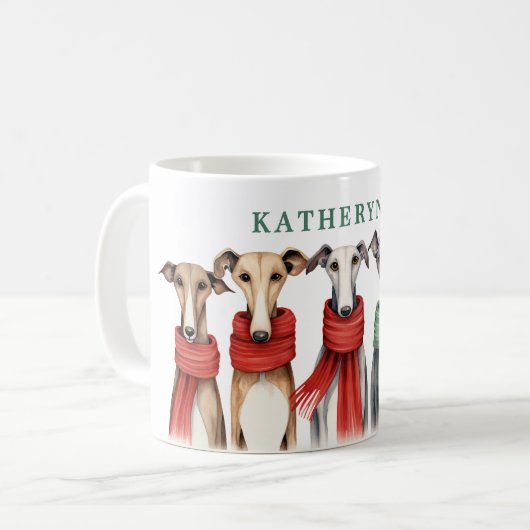 Niedliche Windhunde und Windhunde | Hunde in Scarv Kaffeetasse (Vorderseite Links)