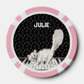 Niedliche Winking Cat auf Piano Keys Weiße Musikno Pokerchips (Rückseite)