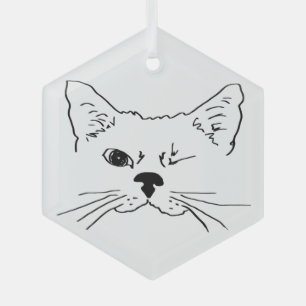 Niedliche Winking Cat Line Zeichnend Tier Ornament Aus Glas