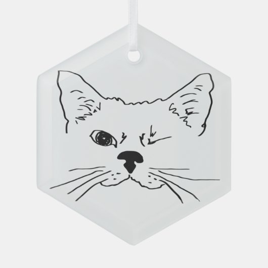 Niedliche Winking Cat Line Zeichnend Tier Ornament Aus Glas (Vorderseite)
