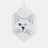 Niedliche Winking Cat Line Zeichnend Tier Ornament Aus Glas (Vorderseite Links)