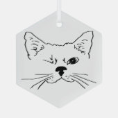 Niedliche Winking Cat Line Zeichnend Tier Ornament Aus Glas (Rückseite)