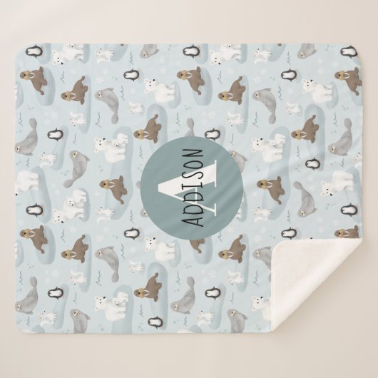 Niedliche Winter Arctic Animes Monogram Kids Sherpadecke (Vorderseite (Horizontal))