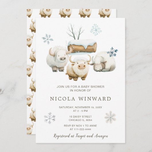 Niedliche Winter Arctic Cow Babydusche Einladung (Vorne/Hinten)