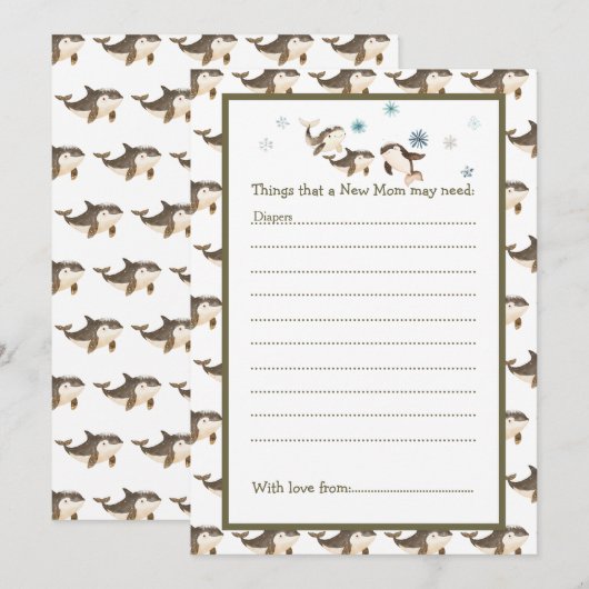 Niedliche Winter Arctic Whale Baby Dusche Einladung (Vorne/Hinten)