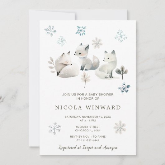 Niedliche Winter Arctic Wolf Babydusche Einladung (Vorderseite)