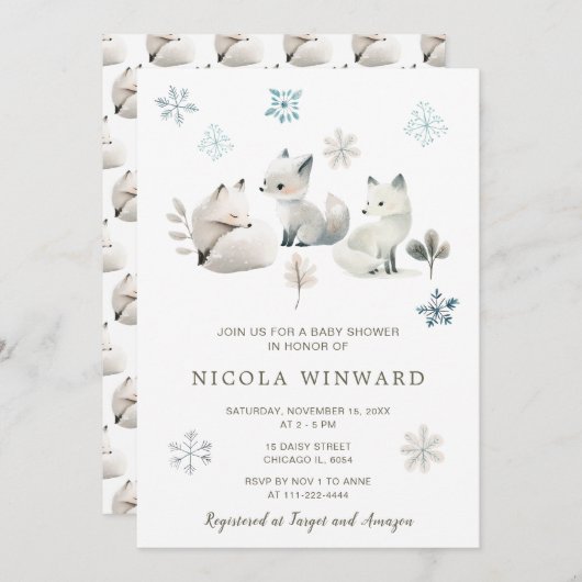 Niedliche Winter Arctic Wolf Babydusche Einladung (Vorne/Hinten)