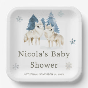 Niedliche Winter Arctic Wolf Babydusche Pappteller