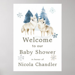 Niedliche Winter Arctic Wolf Babydusche Poster