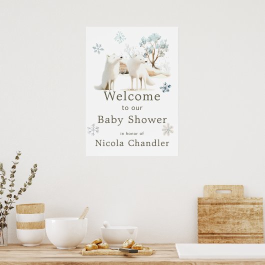 Niedliche Winter Arctic Wolf Babydusche Poster (Küche)