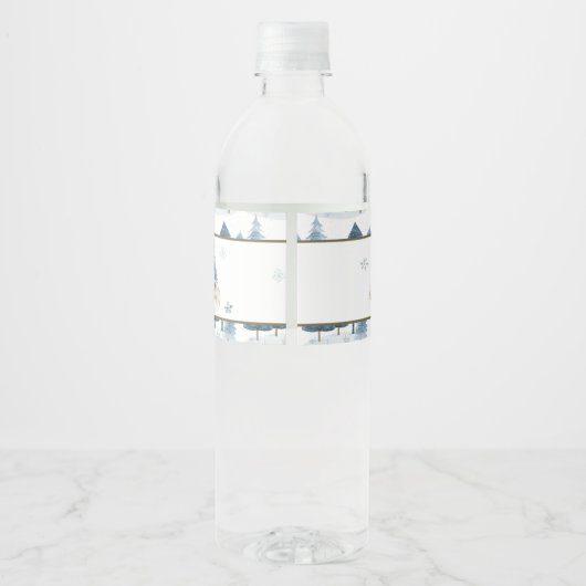 Niedliche Winter Arctic Wolf Babydusche Wasserflaschenetikett (Rückseite)