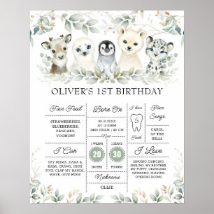 Niedliche Winter Artische Tiere Erster Geburtstag  Poster