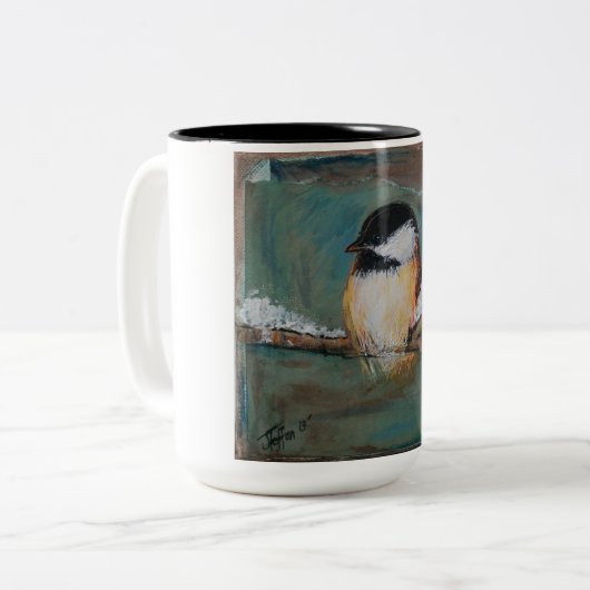 Niedliche Winter Black Capped Chickadee Tasse (Vorderseite Links)