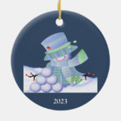 Niedliche Winter-Blues Keramik Ornament (Hinten)