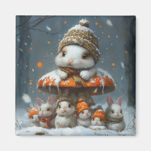 Niedliche Winter Bunnies mit Mushroom-Kühlschrankm Magnet